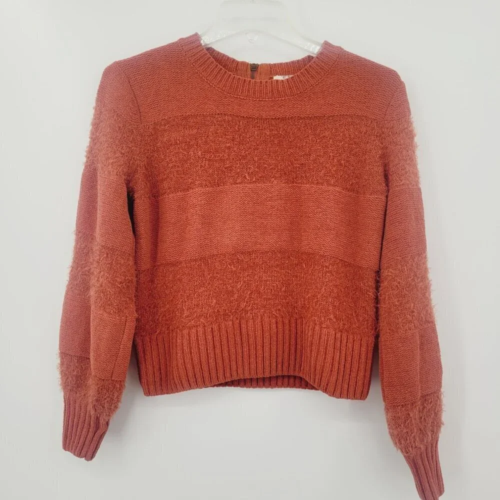 Hippie Rose Chenille Cropped Eyelash Striped Back Zip Crewneck Sweater